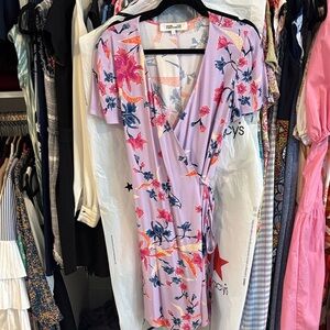 Diane Von Furstenberg Lilac and Coral Floral Wrap Dress